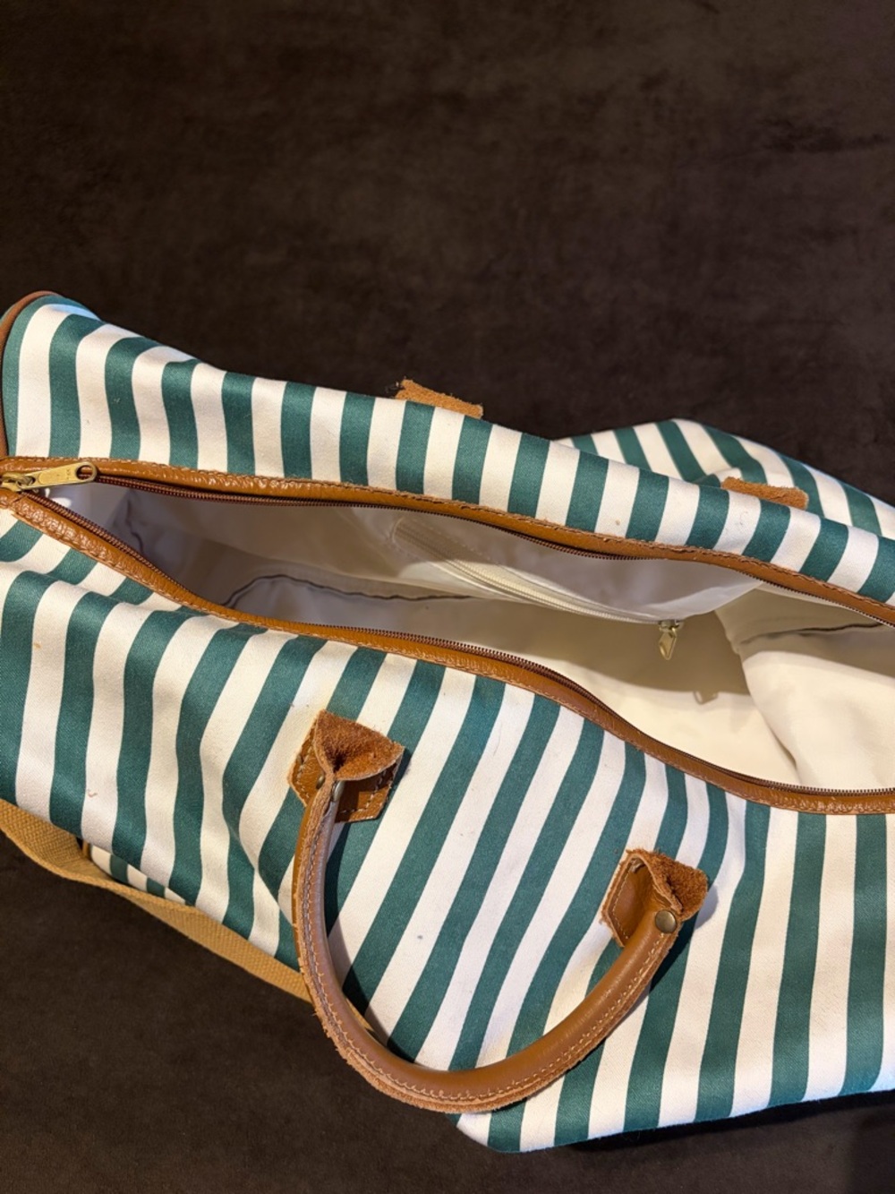 Vintage Heavy Duty Accessories Unlimited Leather Striped Travel Duffle Bag - Picture 2 of 6